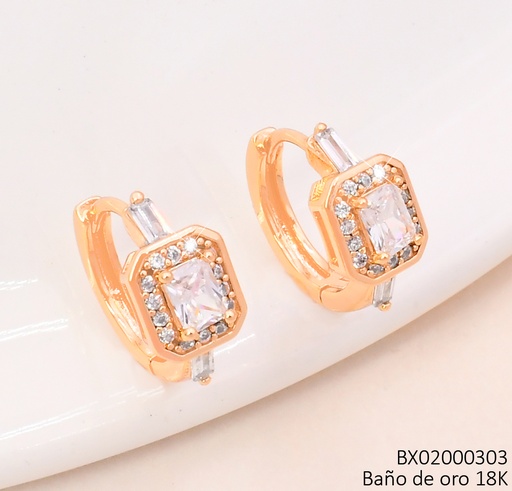 [BX02000303] ARETES BAÑO DE ORO 18K. XUPING "C" RECT.  ZIRC. EE5485-428 012026