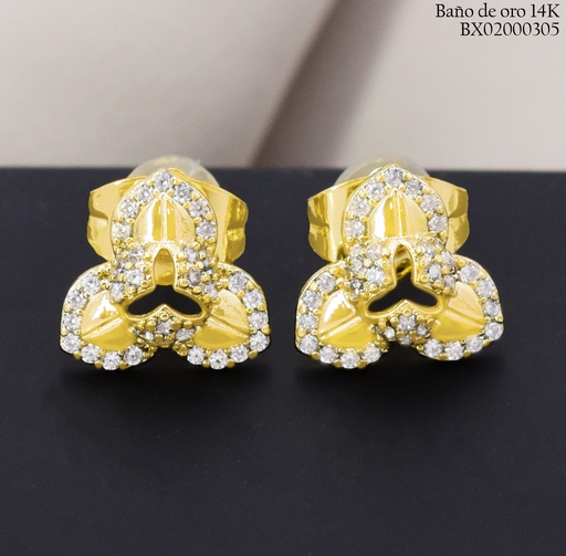 [BX02000305] ARETES BAÑO DE ORO 14K. XUPING FLOR 3 PET. ZIRC. EE5487-427 012026