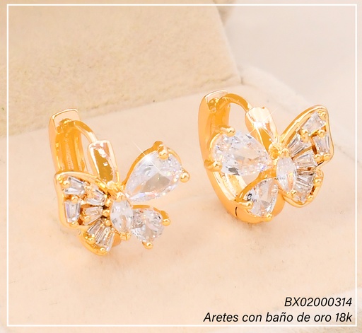 [BX02000314] ARETES HUGGIES BAÑO DE ORO 18K. XUPING "C" MARIPOSA ZIRC. EE5492-428 012026