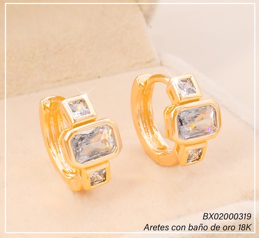 [BX02000319] ARETES HUGGIES BAÑO DE ORO 18K. XUPING "C" ZIRC. RECT. EE5495-428 012026