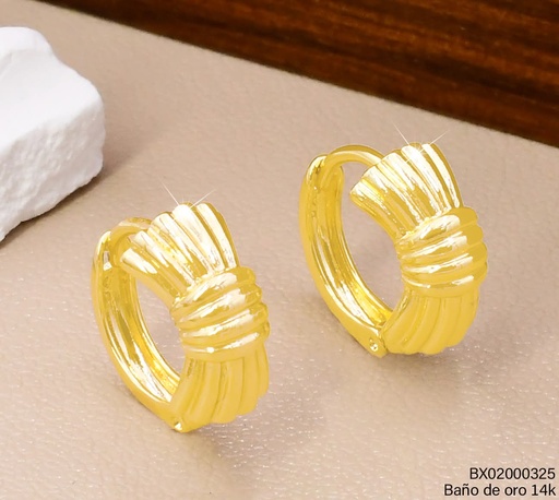 [BX02000325] ARETES BAÑO DE ORO 14K. XUPING HUGGIES LAZO LINEAS EE5502-428 012026