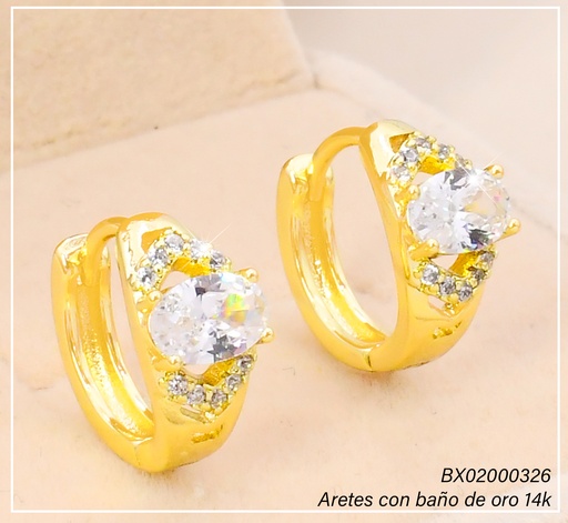 [BX02000326] ARETES HUGGIES BAÑO DE ORO 14K. XUPING "C" ZIRC. OV. EE5505-428 012026