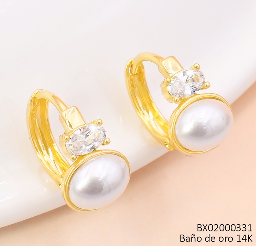 [BX02000331] ARETES BAÑO DE ORO 14K. XUPING  OV. CREMA ZIRC. EE5510-428 012026