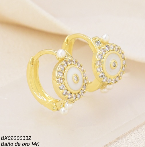 [BX02000332] ARETES BAÑO DE ORO 14K. XUPING HUGGIES CIRC. BLANCO ZIRC./PERLAS  EE5511-428 012026
