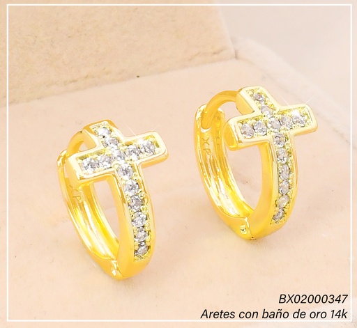 [BX02000347] ARETES HUGGIES BAÑO DE ORO 14K. XUPING "C" CRUZ ZIRC. EE5538-427 012026