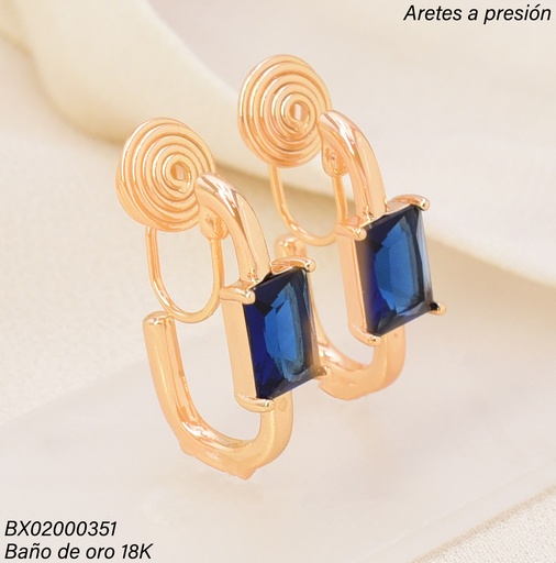 [BX02000351] ARETES BAÑO DE ORO 18K. XUPING "J" ZIRC. RECT. AZUL EE5504-427 012026