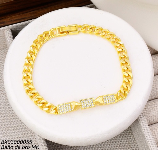 [BX03000055] PULSERA BAÑO DE ORO 14K. XUPING  RECT. CORAZON BE910-9 012026