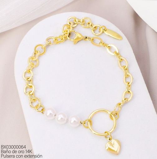[BX03000064] PULSERA BAÑO DE ORO 14K. XUPING CORAZON/PERLA BE927-428 012026