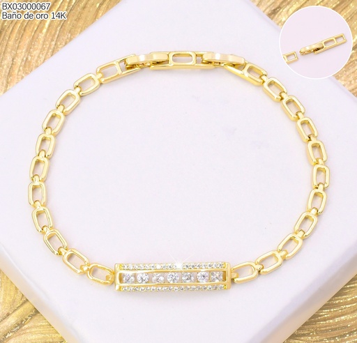 [BX03000067] PULSERA BAÑO DE ORO 14K. XUPING RECT C/ZIRC.ESLAB.OV BE930-428 012026