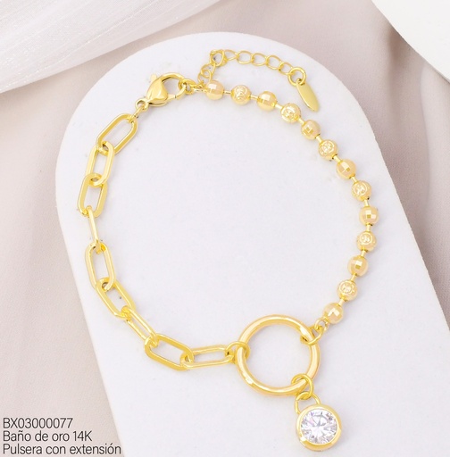 [BX03000077] PULSERA BAÑO DE ORO 14K. XUPING CAD/ESFERA "O" ZIRC. BE945-428 012026
