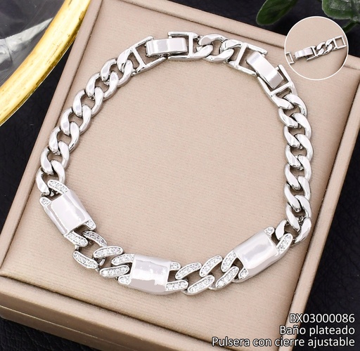 [BX03000086] PULSERA BAÑO PLATEADO. RECT/ZIRC. BE961-428 012026 XUPING