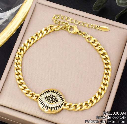 [BX03000094] PULSERA BAÑO DE ORO 14K. XUPING OJO/NEGRO BE670-428 012026