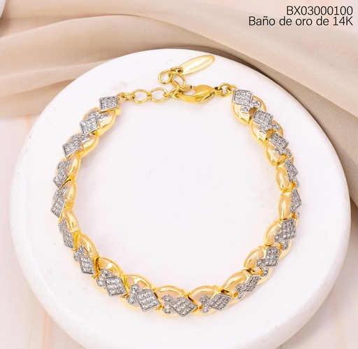 [BX03000100] PULSERA BAÑO DE ORO 14K. XUPING ROMBOS ZIRC. BE980-428 012026