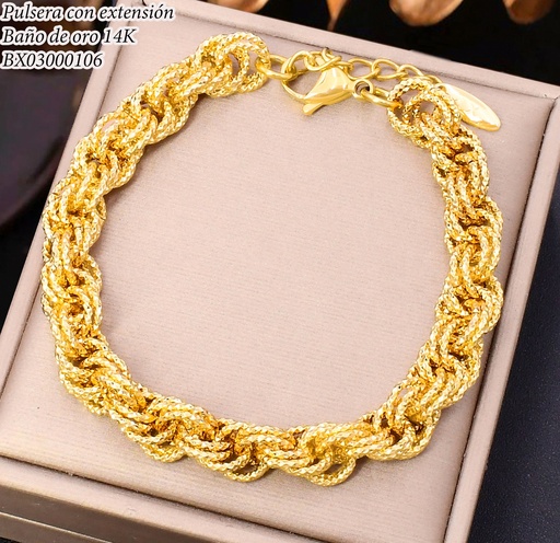 [BX03000106] PULSERA BAÑO DE ORO 14K. XUPING ESLAB DOBLES DIAMANTADOS BE986-428 012026