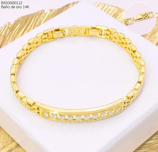 [BX03000112] PULSERA BAÑO DE ORO 14K. XUPING PLACA/ZIRC. BE992-428 012026