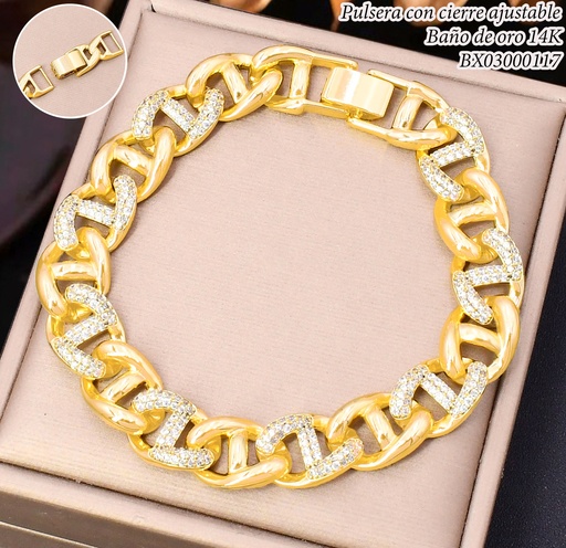 [BX03000117] PULSERA BAÑO DE ORO 14K. XUPING ESLAB."H" C/ZIRC. BE999-428 012026