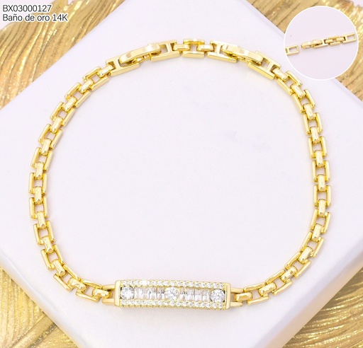 [BX03000127] PULSERA BAÑO DE ORO 14K. XUPING PLACA ZIRC. BE1011-428 012026