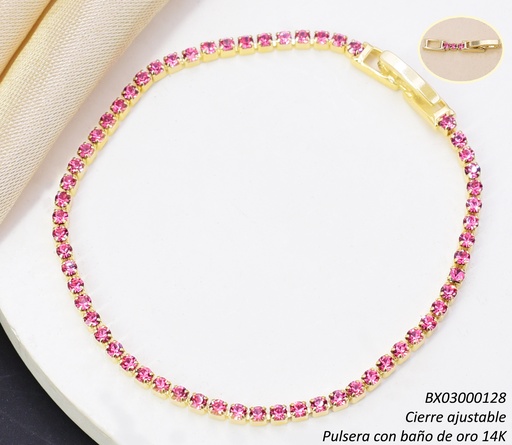 [BX03000128] PULSERA BAÑO DE ORO 14K. XUPING ZIRC./ROSA BE1012-428 012026
