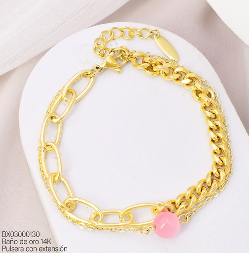 [BX03000130] PULSERA BAÑO DE ORO 14K. XUPING 2 CAD. "O" ROSA BE1014-428 012026