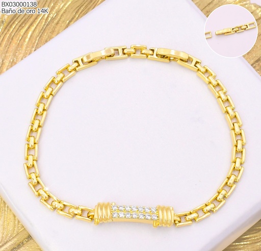 [BX03000138] PULSERA BAÑO DE ORO 14K. XUPING PLACA CILINDRO BE1023-428 012026