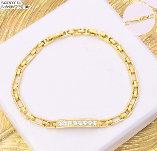 [BX03000140] PULSERA BAÑO DE ORO 14K. XUPING PLACA LINEA ZIRC. BE1025-428 012026