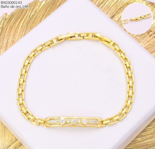 [BX03000143] PULSERA BAÑO DE ORO 14K. XUPING RECT C/3 ZIRC. BE1028-428 012026