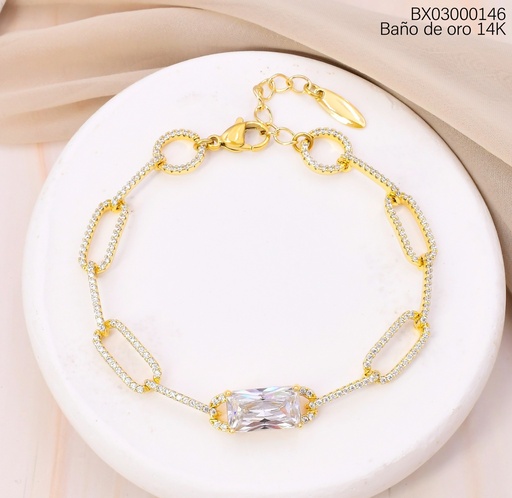 [BX03000146] PULSERA BAÑO DE ORO 14K. XUPING CROQUI RECT/CIRC./ZIRC. CENTRO BE1033-428 012026