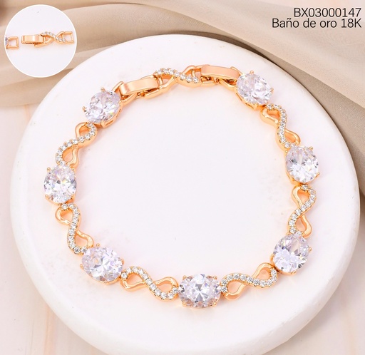 [BX03000147] PULSERA BAÑO DE ORO 18K. XUPING ZIRC.OVALOS CRISTAL/ INFINITO BE1035-428 012026