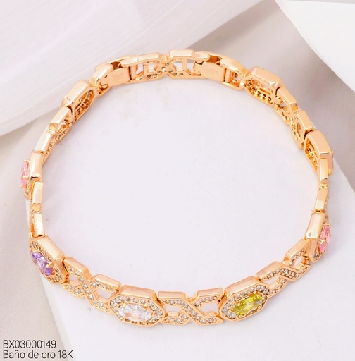 [BX03000149] PULSERA BAÑO DE ORO 18K. XUPING OV./ZIRC. "X"  BE1038-428 012026