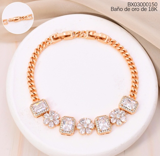 [BX03000150] PULSERA BAÑO DE ORO 18K. XUPING  ZIRC. FLOR/RECT.BE1039-428 012026