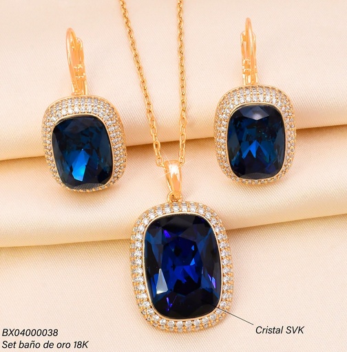 [BX04000038] SET BAÑO DE ORO 18K. XUPING RECT/ZIRC AZUL SE1520-427 012026