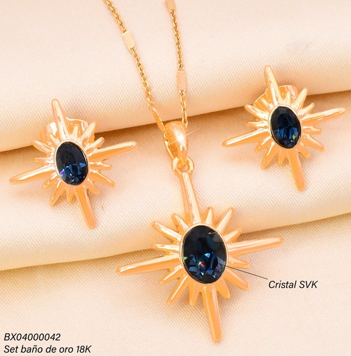 [BX04000042] SET BAÑO DE ORO 18K. XUPING OV ZIRC. AZUL SE1541-427 012026
