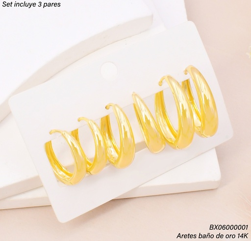 [BX06000001] PAQ. 3 PARES ARGOLLAS BAÑO DE ORO 14K. XUPING SE1532-427 012026