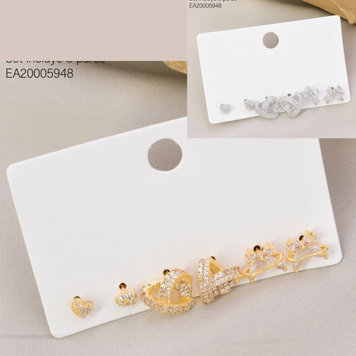 [EA20005948] SET 3 PARES ARETES DOR/PLAT CORAZONES/MARIPOSA  SE1423-6 012026