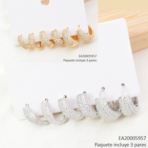 [EA20005957] SET 3 PARES ARETES HUGGIES DOR/PLAT ZIRC. SE1432-6 012026