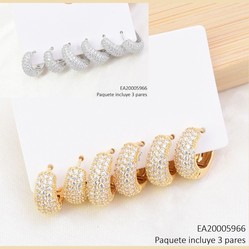 [EA20005966] SET 3 PARES ARETES HUGGIES DOR/PLAT ZIRC SE1441-6 012026