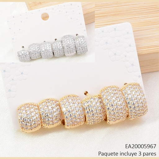 [EA20005967] SET 3 PARES ARETES DOR/PLA HUGGIES ZIRC. SE1442-6 012026