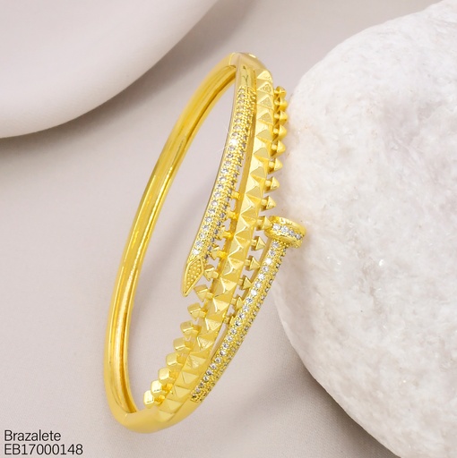 [EB17000148] BRAZALETE DOR CLAVO ZIRC./LINEAS CON PUNTAS CENTRO BE1192-217 012026