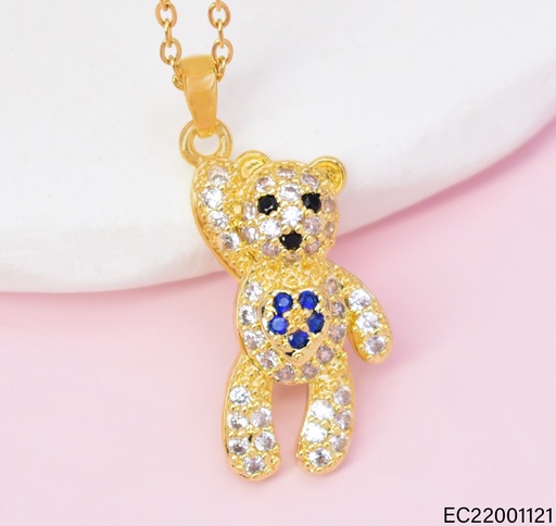 [EC22001121] CADENA DOR DIJE  OSO ZIRC. FLOR AZUL CE624-426 012026