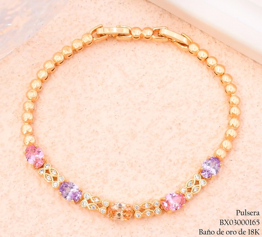 [BX03000165] PULSERA BAÑO DE ORO ZIRC OVALADAS/ PELOTITAS DOR. (XM) XUPING