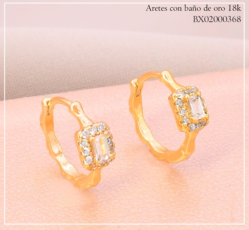 [BX02000368] ARETES HUGGIES BAÑO DE ORO 18K. XUPING ZIRC.RECTANGULAR HE12921-1