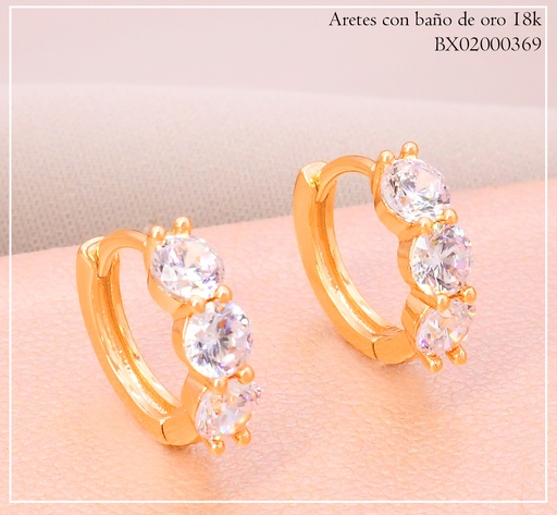 [BX02000369] ARETES HUGGIES BAÑO DE ORO 18K. XUPING 3 ZIRC.RD #85