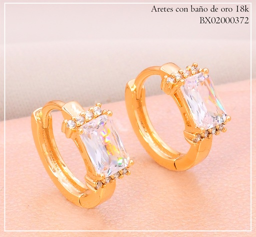[BX02000372] ARETES HUGGIES BAÑO DE ORO 18K. XUPING ZIRC.RECTANGUL.HE13597-1