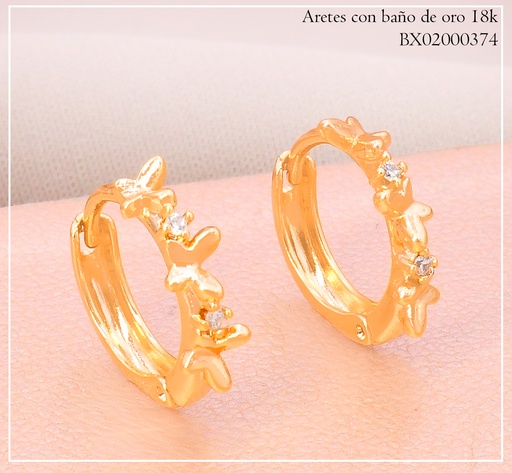 [BX02000374] ARETES HUGGIES BAÑO DE ORO 18K. XUPING MARIPOSAS JEYX-10742