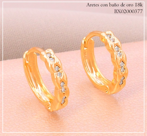 [BX02000377] ARETES HUGGIES BAÑO DE ORO 18K. XUPING ZIRC.CORAZON JEYX-14486