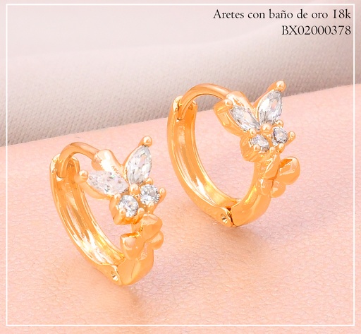 [BX02000378] ARETES HUGGIES BAÑO DE ORO 18K. XUPING MARIPOSA DOR/ZIRC JEMY-13689