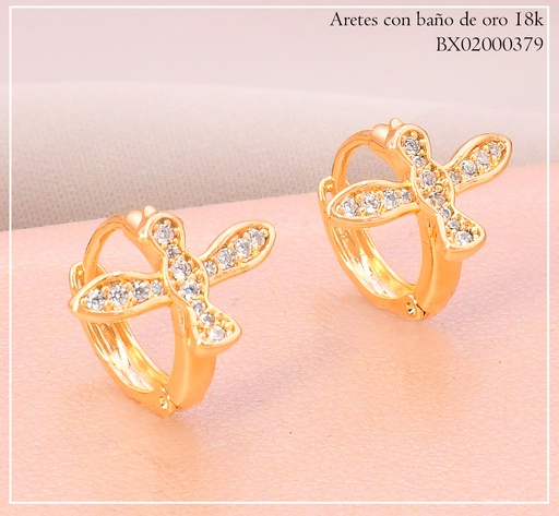 [BX02000379] ARETES HUGGIES BAÑO DE ORO 18K. XUPING AVER ZIRCONIAS #35
