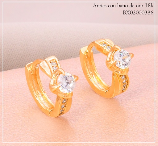 [BX02000386] ARETES HUGGIES BAÑO DE ORO 18K. XUPING ESTILO SOLITARIO HE13068-1