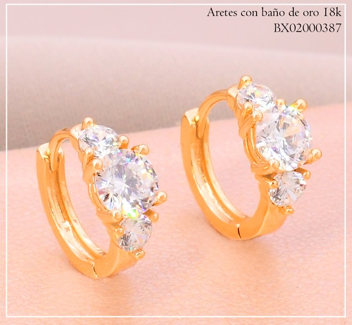 [BX02000387] ARETES HUGGIES BAÑO DE ORO 18K. XUPING ESTILO ANILLO SOLITARIO #86