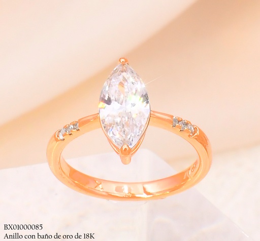 [BX01000085] ANILLO BAÑO DE ORO 18K XUPING / ZIRC. OVALADA CRISTAL #125